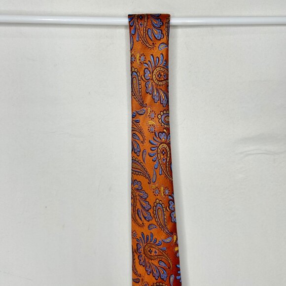 Blair Underwood Mens Neck Tie 3 ½” Rust Orange & Blue Paisley 100% Silk Handmade - Picture 4 of 10